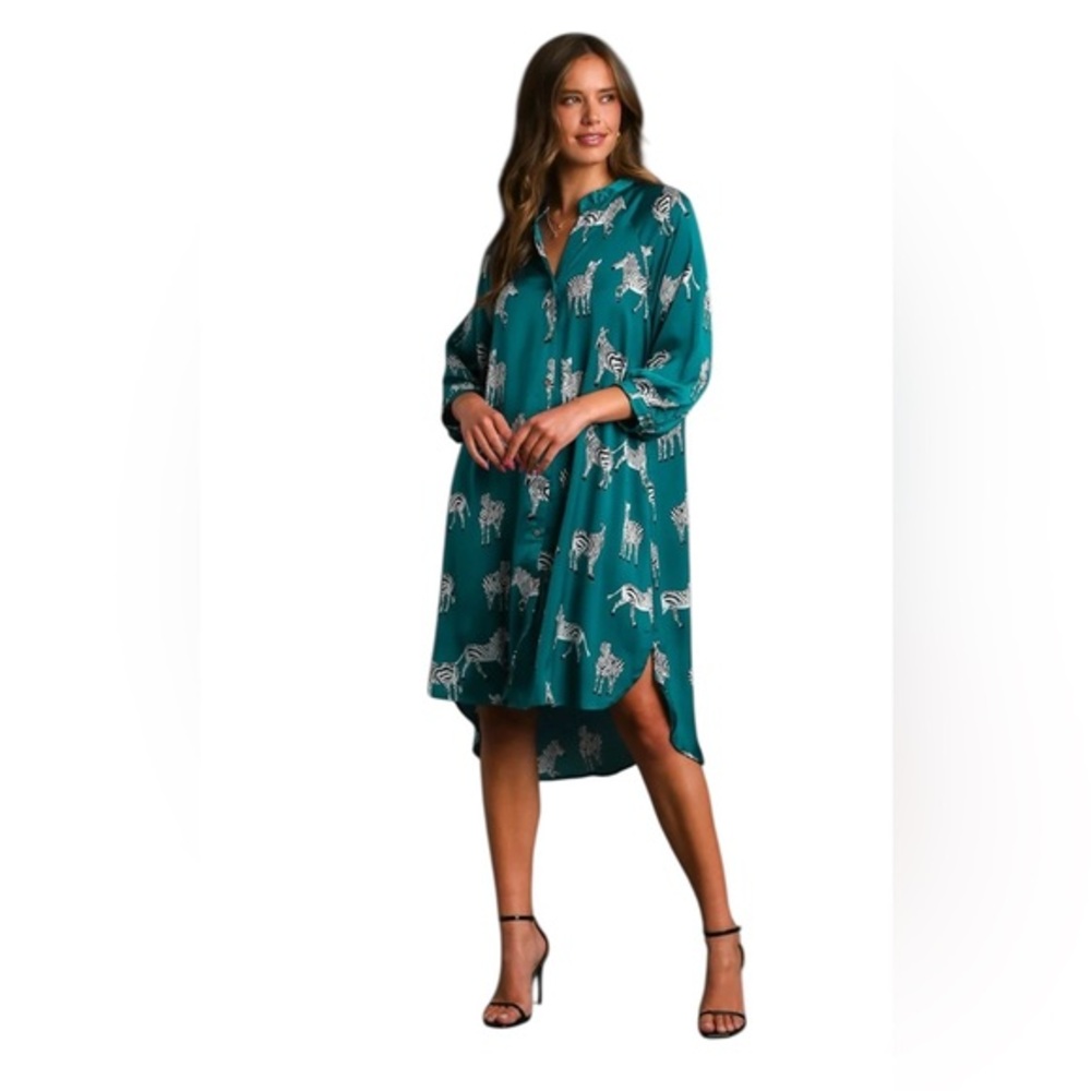 Umgee NWT Women’s Teal Zebra Print Dress Medium